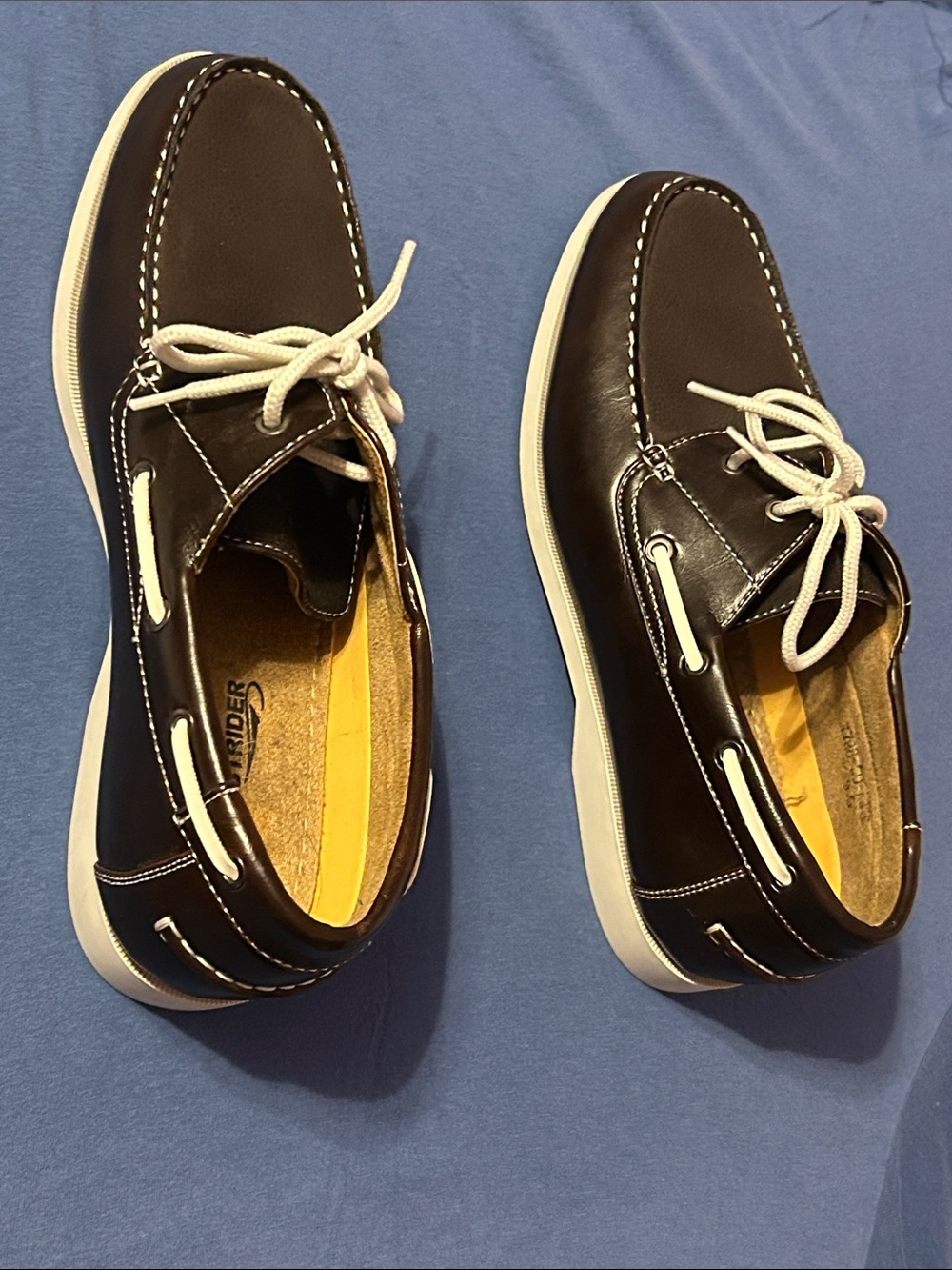 Men's “Easy Strider” Dark Brown Leather Boat Shoes with White Laces Size 9.5 - Picture 3 of 5